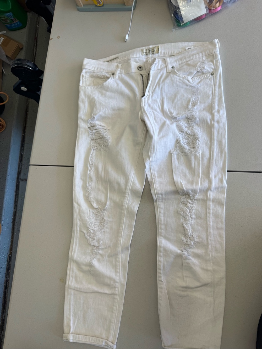 Lucky Brand White Distressed Slim Straight Jeans